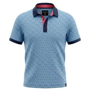 Kenneth Cole Golf Mens XXL Blue Golf Cart Print Performance Stretch Polo Shirt